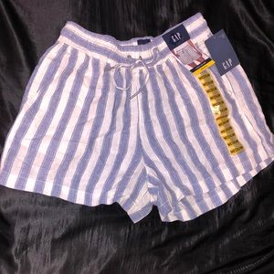 Gap Lightweight Linen Shorts White Blue English Manor Stripes Drawstring Pull On